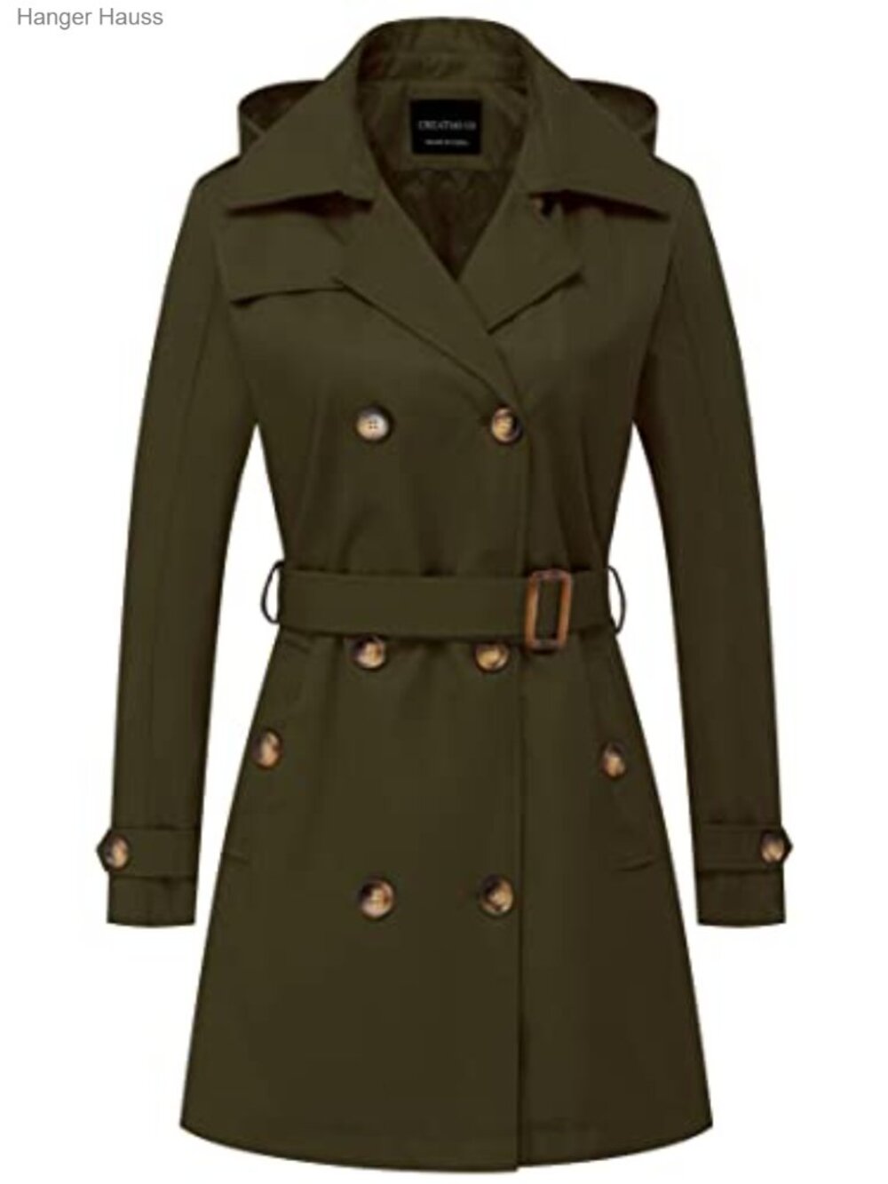 Women's Water-Resistant Mid-Length Double-Breasted Trench Coat with Detachable